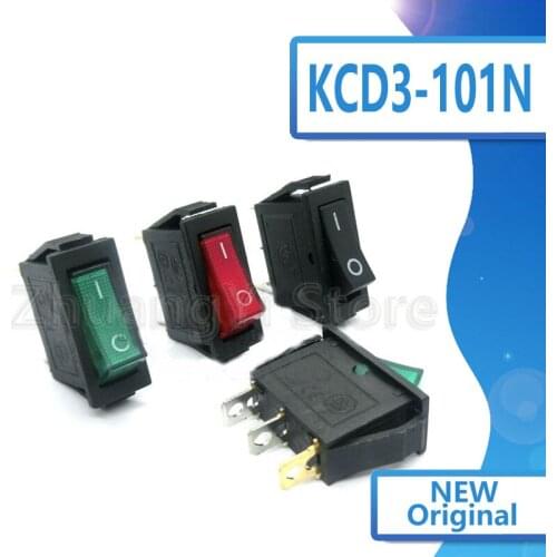 5Pcs/Lot KCD3 KCD3-101N Red Green Black Light 3-Pin 2-Files 16A/250V Rocker Switch Seesaw Power Switch