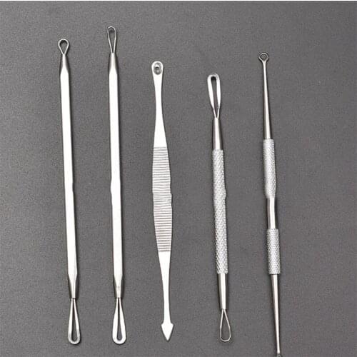 5PCS Silver Acne Pimple Blemish Extractor Blackhead Remover Tool Stainless Steel Pore Cleansing Acne Treatment For Face Skincare