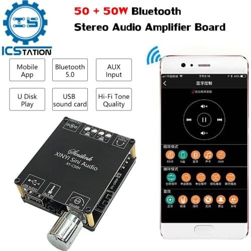 50W*2 Bluetooth 5.0 HiFi Stereo Audio Amplifier 2 Channel Audio Equalizer AMP Board TPA3116D2 AUX Input APP Control Home Theater
