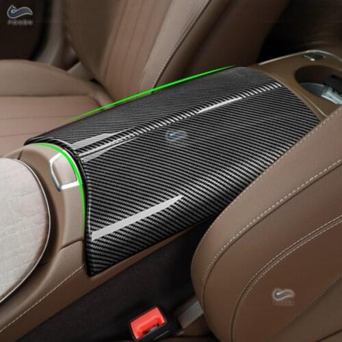 Car Accessories ABS Carbon Texture Center Control Armrest Box Cover Trim For Mercedes Benz E Class W213 E260 E300 2016 - 2021