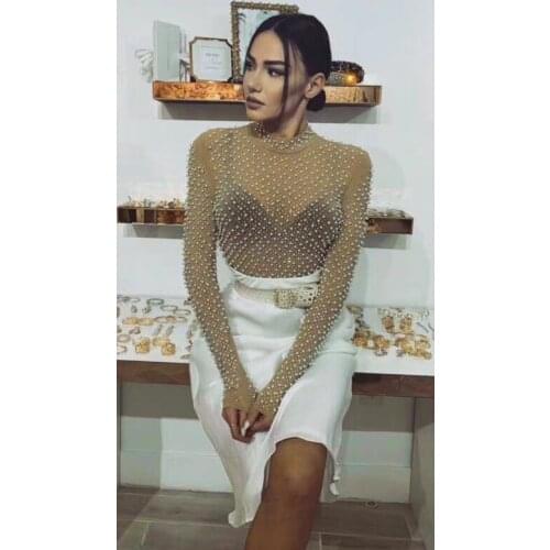 Babatique 2020 New Fashion Women Sexy Beading Bodysuit Ladies Elegant Party Bodysuit