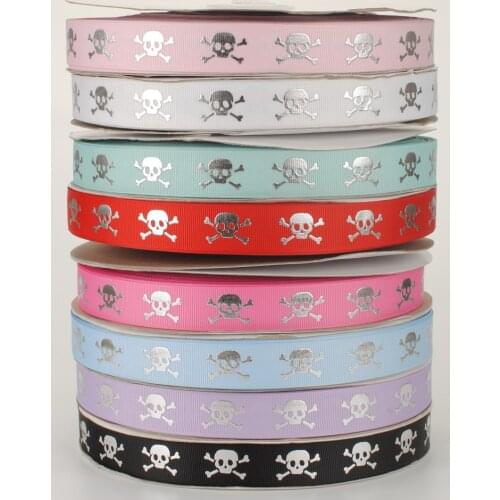 New sales 7/8"22mm silver skull head printed grosgrain bows and ribbons free shipping