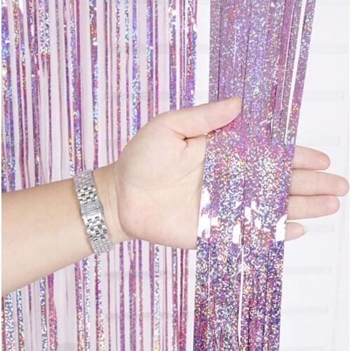 Bling Laser Rain Curtain Metallic Foil Tinsel Fringe Curtain Birthday Party Decor Wedding Backdrop Photo Props 1M 2M 3M 4M