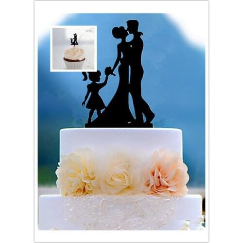 Mixed style 1 pcs black Acrylic Family style Cake Topper and 24pcs Family style cupcake topper for wedding free shipping