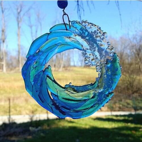Wave Suncatcher Ornament Transparent Resin Crafts Wall Hanging Art Pendant Decor for Home Wall Window TS2