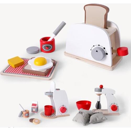 Wooden Mini Simulation Bread Coffee Maker Blender Pretend Role Play Kids Toy