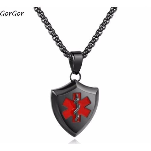 GorGor Fashion New Style Titanium Steel Pendant Jewelry Stainless Steel Snake Stick Medical Symble Mens Necklace 1443