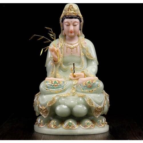 GOOD Buddhist high grade Guan yin bodhisattva Buddha jade gilding Sculpture statue Home SHOP efficacious Talisman Mascot 30CM