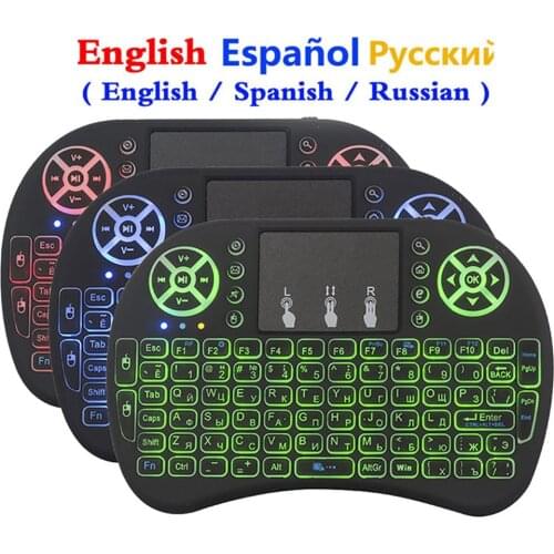 I8 keyboard backlit English Russian Spanish Air Mouse 2.4GHz Wireless Keyboard Touchpad Handheld for TV BOX Android GT Media V8