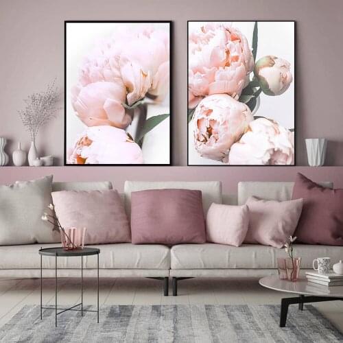 Scandinavian Art Flower Canvas Poster Blush Peony Floral Print Painting Nordic Style Wall Picture Modern Living Room Decoration