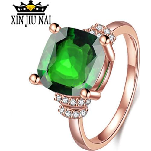 Olive Emerald Rose Gold Color Luxury Green Square Wedding & Engagement Ring Made With Cubic Zirconia Jewelry Promises Rings 6-10