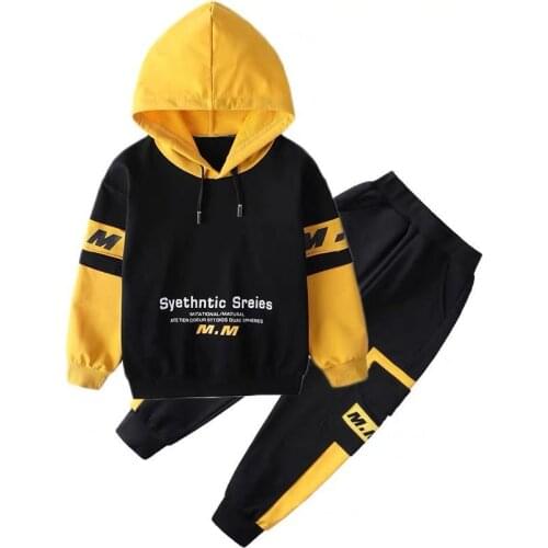 Cool trend Color contrast Children Autumn Boys' Hoodie suit Teenagers Sportswear 2-piece set Girl Spring clothes Han banchao