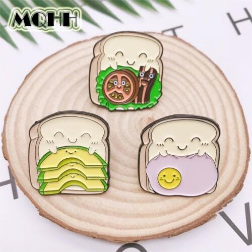 Cartoon Cute Fun Food Bread Toast Brooch Smiley Tomato Egg Bacon Alloy Badge Clothes Backpack Pin Accessories Jewelry Gift