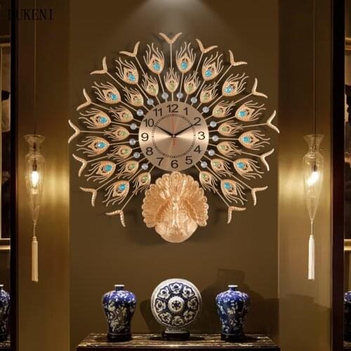 European Style Peacock Clock Wall Clock Living Room Modern Minimalist Atmosphere Creative Clock Home Decoration Quartz Clock