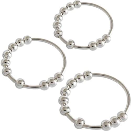 2021 New Spinner Silver Anxiety Ring With Beads For Women Spinning Worry Finger Rotating Spin Rings For Teen Girl