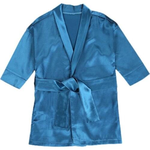 Solid Color Bathrobe with Belt for Kids Baby Boys Long Sleeve Satin Robes Sleepwear 6M-6Y