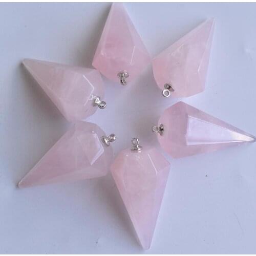 Wholesale 6pcs/lot 2020 new fashion Natural pink stone pyramid Shape Pendants 18x36mm For Necklace jewelry making free shipping