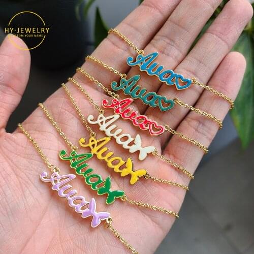 Custom Heart Name Necklace Nameplate Name Pendant Stainless Steel Gold Plated Necklace Women Letter Personalized Drop OilJewelry