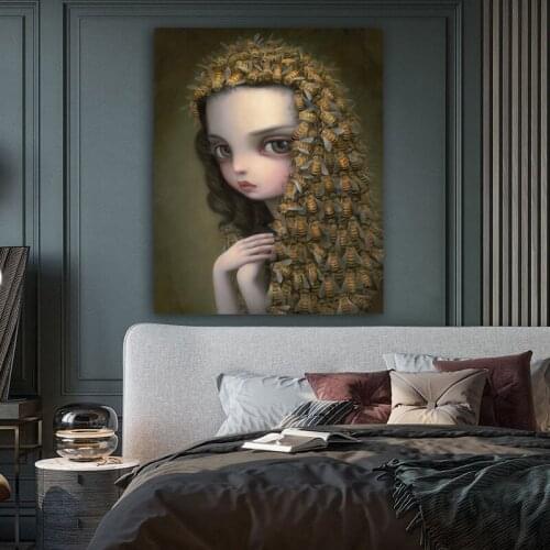 Shawl your hair girl Childish Strange Dark World Queen Bee Art Canvas Poster Painting Wall Picture Print Home Bedroom