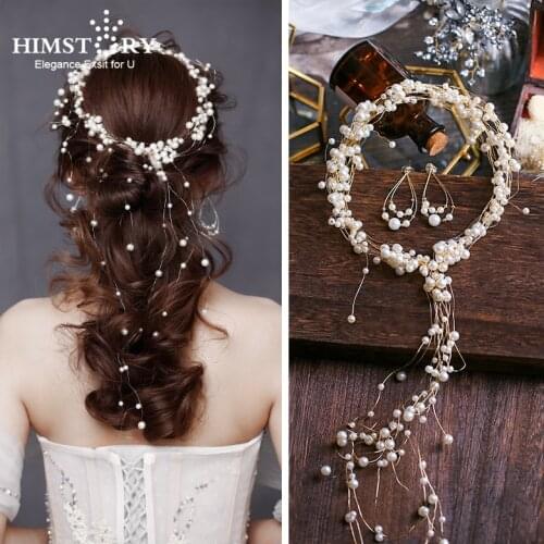 Himstory Romantic Pearl Wedding Hair Vine Bridal Diamante Headbands Decor Bridal Pearl Hair Band Headwear Hair Accessories