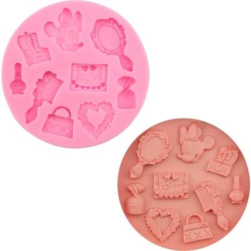 Girls' supplies bags comb mirror modeling silicone mold chocolate fondant baking cake mold plaster drops decorative ornaments