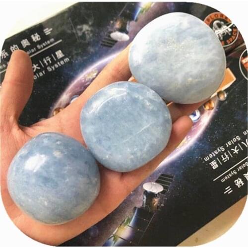 Blue Celestite Crystal Palm Stones Natural Polished Gemstone For Healing Reiki