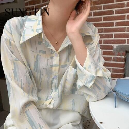 Sungtin Tie Dye Women Summer Blouse Shirt 2021 Elegant Chic Vintage Oversize Design Chic Lady Wild Tops Female Korean Fashion