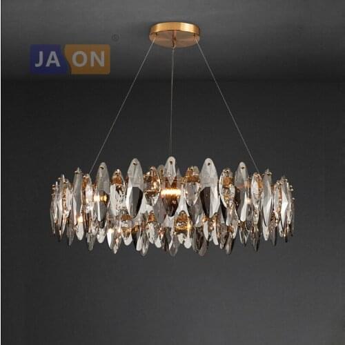 LED Postmodern Crystal Leaves Silver Gold Chandelier Hanging Lamp Lighting Lustre Chandelier Lighting For Dinning Room