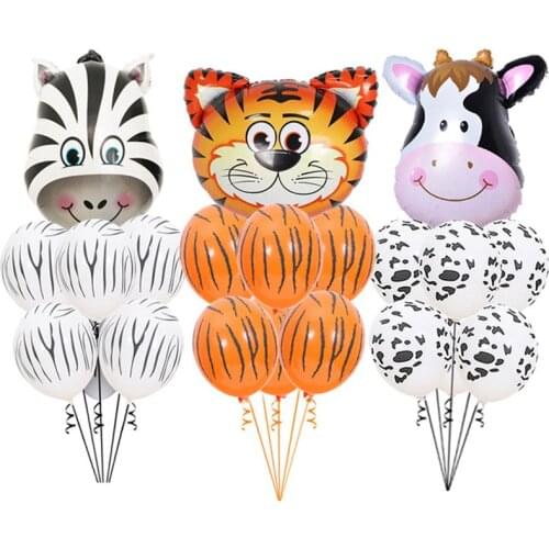 7 pcs/lot Tiger Zebra Cow Animal Air Helium Latex Balloon for Kids Gift Birthday Party Decor Animal Zoo Theme Supplies Toys
