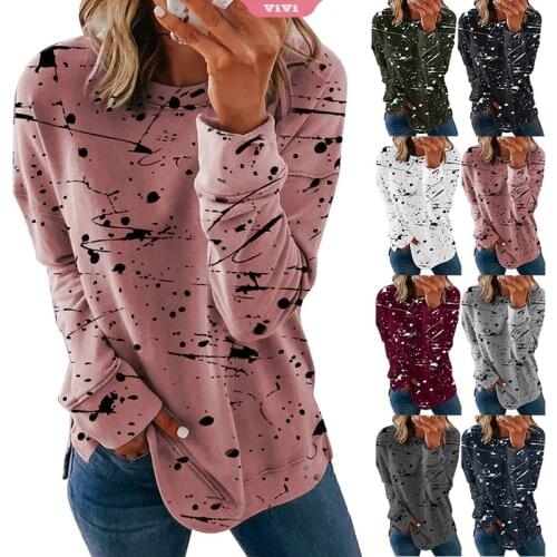 2021 Long Sleeve T-shirt Womens Fashion Casual Graffiti Print Round Neck Loose Top T-shirt