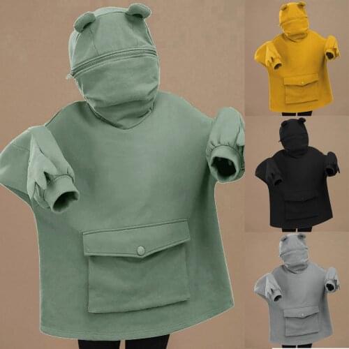 #Korean Style Womens Frogs Hoodies Stitching Three-dimensional Cute Design Female Pullover Sweatershirt Kawaii Streetwear Hoody