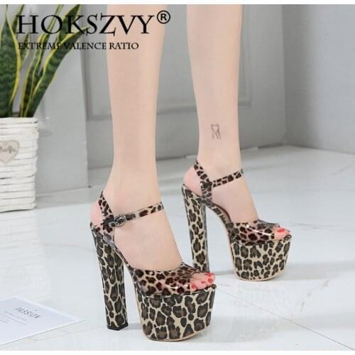 HOKSZVY 2021 Summer Sexy Nightclub Leopard High-heeled Womens Shoes with Hollow Thick Models Catwalk Womens Sandals ZYW