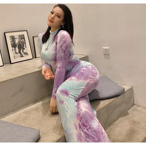 Hirigin Women’s Dress Casual Long Sleeve Dresses Fashion Tie-dye Printed Turtleneck Stretch Slim Fit Long Dress Party Dresses