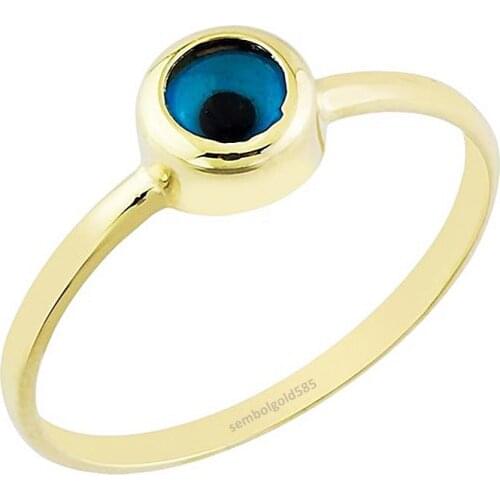 Sembolgold Eye Gold Ring 14k Gold Wedding Engagement Anniversary Elegance Stylish Jewelry Accessory Gift for Beautiful Woman