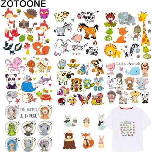 ZOTOONE Cute Animal Sticker for Kids Iron on Patches Transfers for Clothes T-shirt Heat Transfer DIY Accessory Appliques F1