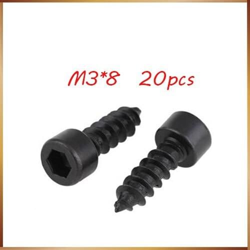 20pcs/lot Carbon Steel With Black M3*8 M3x8 Hexagon Socket Cap Head self tapping screw Model Screw
