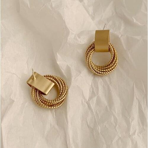 2020 New Simple Gold Metal Multi-layer Circle Winding Geometric Round Small Stud Earrings for Women Girl Party Jewelry