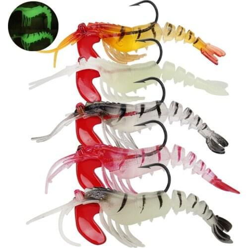 5pcs/lot 12g 11.5cm Soft Shrimp Fishing Lures Luminous Prawn Bait Built-in Lead Hook