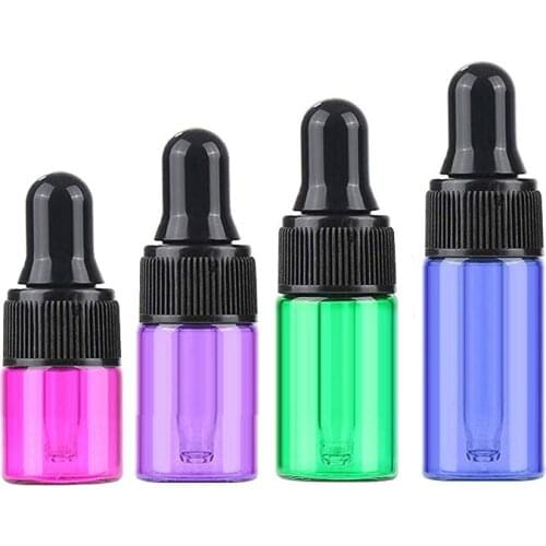 50pcs Empty 1ml 2ml 3ml 5ml Essential Oil Colorful Glass Dropper Bottle Portable Aromatherapy Mini Vial