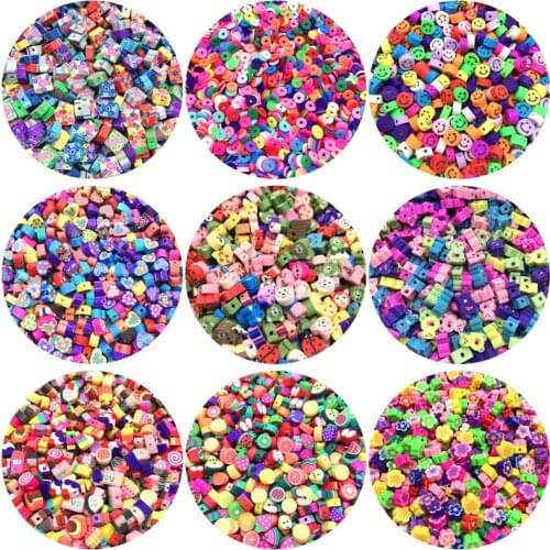 30pcs 10mm Fruit/Smiley/Animal Printing Beads Polymer Clay Beads Mixed Color Polymer Clay Spacer Beads For Jewelry Making DIY