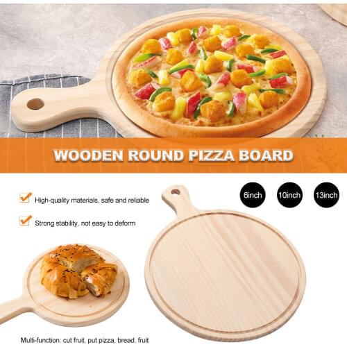 6/10/13inches Wooden Non-stick Pizza Plate Pan Wooden Bread Tray Plate Round Handle Type Dish Pizza Tray Mould Bakeware Baking