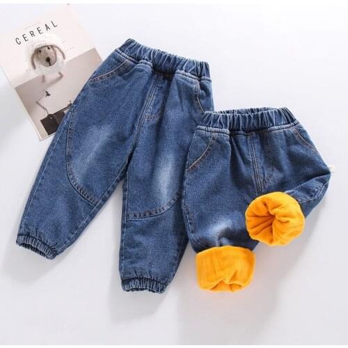 Boys Jeans Autumn Winter New Baby Plus Velvet Thickening Denim Pants Childrens Toddler Girl Jeans Pants Children Loose Trousers