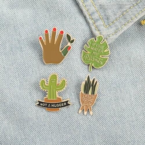 Plant Idea Enamel Pin Custom Sansevieria Monstera Cactus Hug Brooches Shirt Lapel Bag Badge Jewelry Gift for Kids Friends