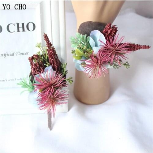 Artificial Plant Succulent Wedding Wrist Bracelet Fake Green Leave Berries Man Boutonniere Dress Decoration for Wedding Prom