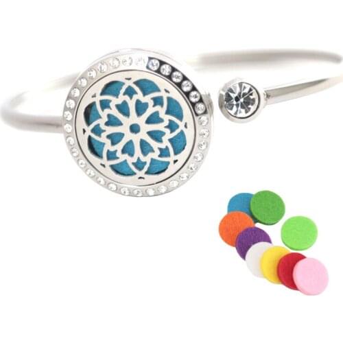 25mm Magnet Crystal Stainless steel Aromatherapy locket Bracelet Bangle essential oil diffuser locket flower bracelet