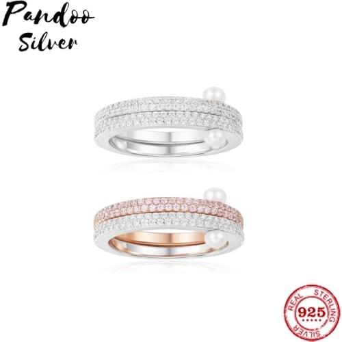 Fashion Charm Sterling Silver Copy 1:1 Replica,Silver Pink Ring With Mini Pearl Duo Women 2021 Jewelry Gift With Logo