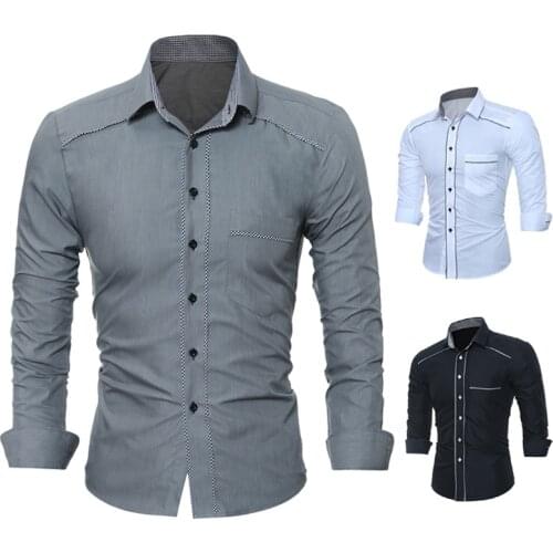Mens Shirt Long Sleeve Turn Down Collar Single-Breasted Cardigan Shirt Casual Solid Color Slim Type Tops
