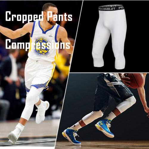 Mens Running Sports Tights Pants Basketball 3/4 Cropped Compression Leggings Gym Fitness Sportswear Trousers For Three Quarter