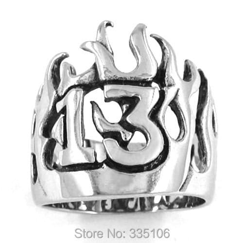 Flame Lucky 13 Ring Motor Biker Ring Stainless Steel Jewelry Punk Flame Crown Biker Men Ring Wholesale SWR0149A
