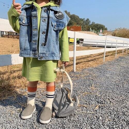 New Autumn Baby Clothes Kid Clothing Two-piece Hooded Girls' Sweaters and Jean Vest Sweat Suits